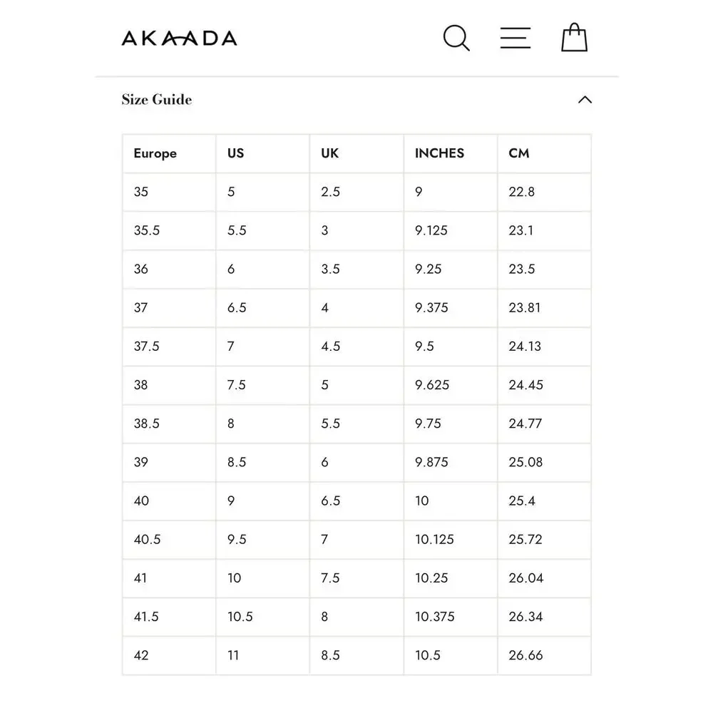 AKAADA brand size